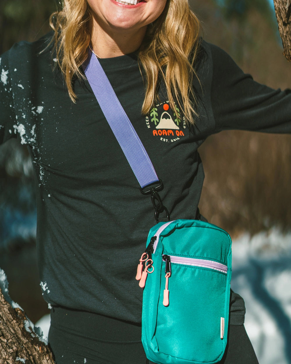 RECYCLED CROSSBODY BAG Teal and Lavender